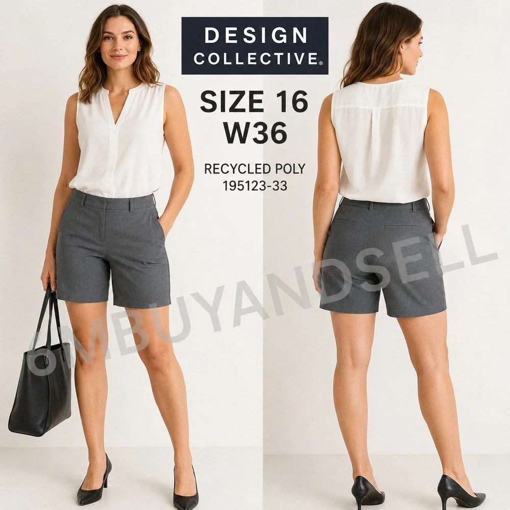 Design Collective Womens Gray Flat Front Shorts Size 16 Recycled Poly 195123-33
